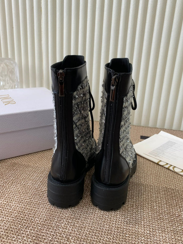 CD D-Unit Ankle Boot In White Mix Black Tweed Fabric And Cowhide 113476