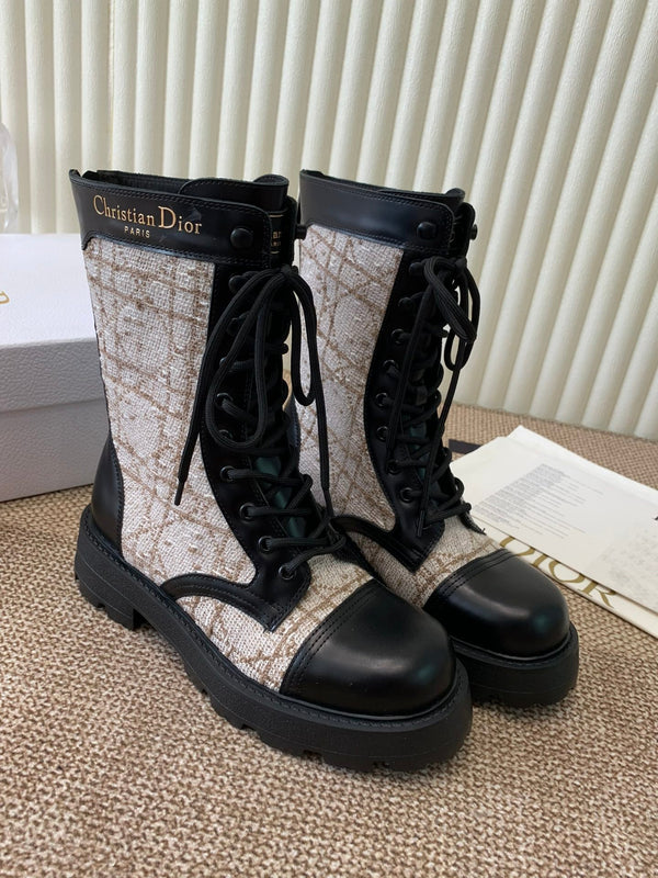 CD D-Unit Ankle Boot In Beige Mix Black Tweed Fabric And Cowhide 113478