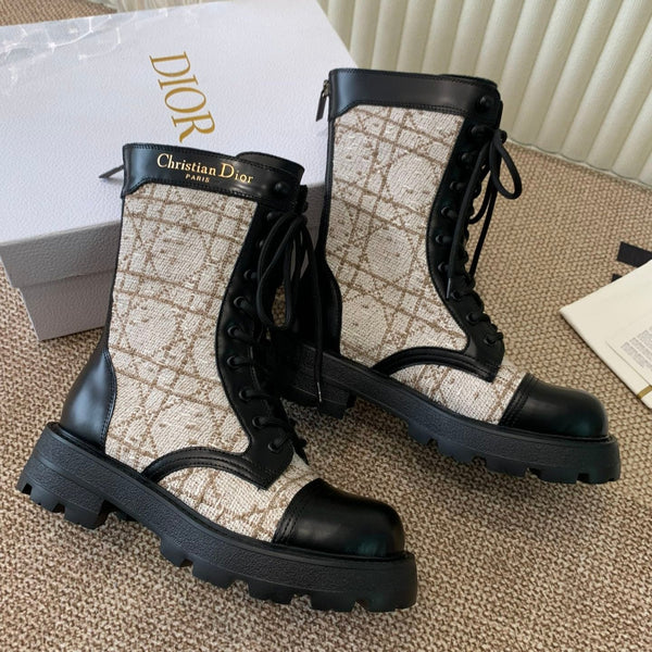 CD D-Unit Ankle Boot In Beige Mix Black Tweed Fabric And Cowhide 113478