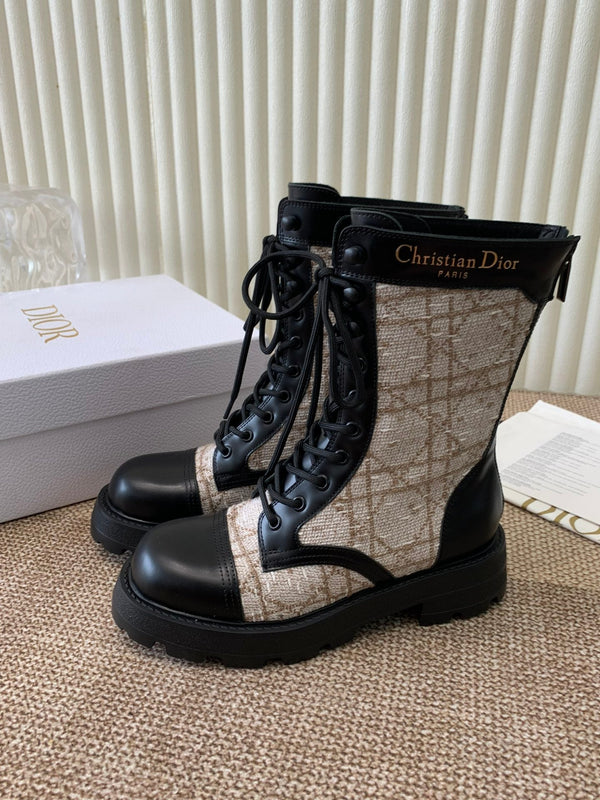 CD D-Unit Ankle Boot In Beige Mix Black Tweed Fabric And Cowhide 113478