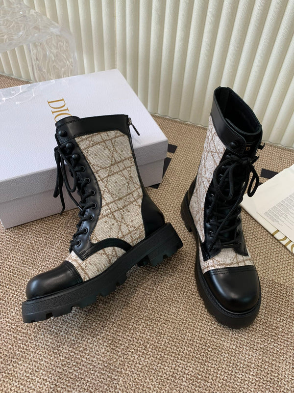 CD D-Unit Ankle Boot In Beige Mix Black Tweed Fabric And Cowhide 113478