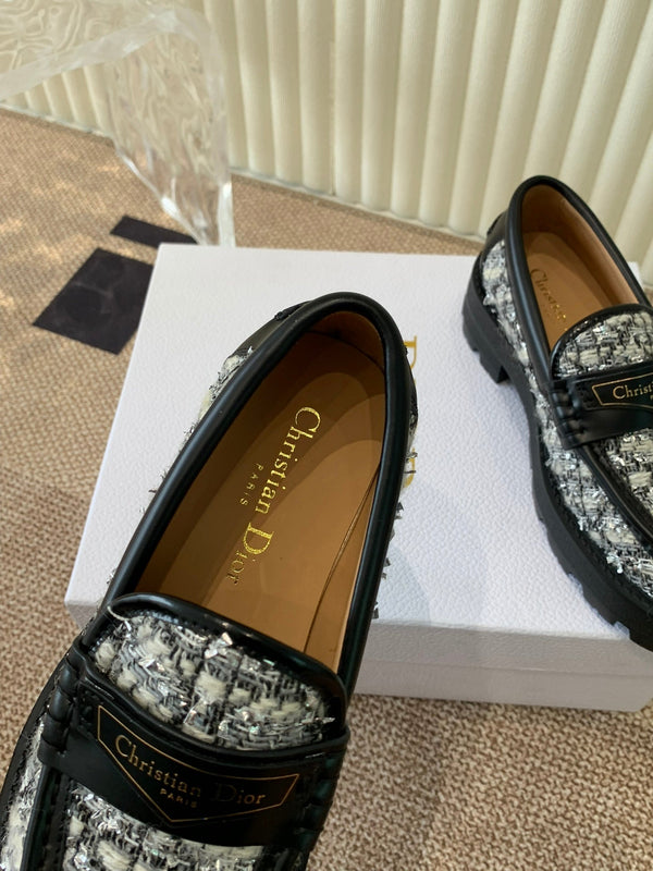 CD Boy Platform Loafer In Black Mix White Tweed Fabric And Cowhide 113485