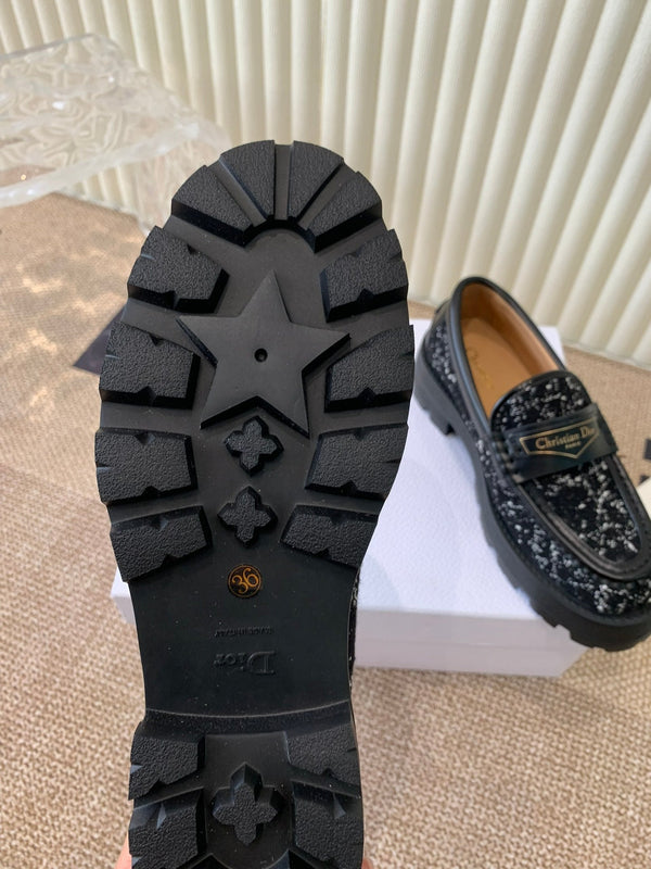 CD Boy Platform Loafer In Black Tweed Fabric And Cowhide 113487