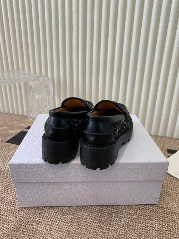 CD Boy Platform Loafer In Black Tweed Fabric And Cowhide 113487