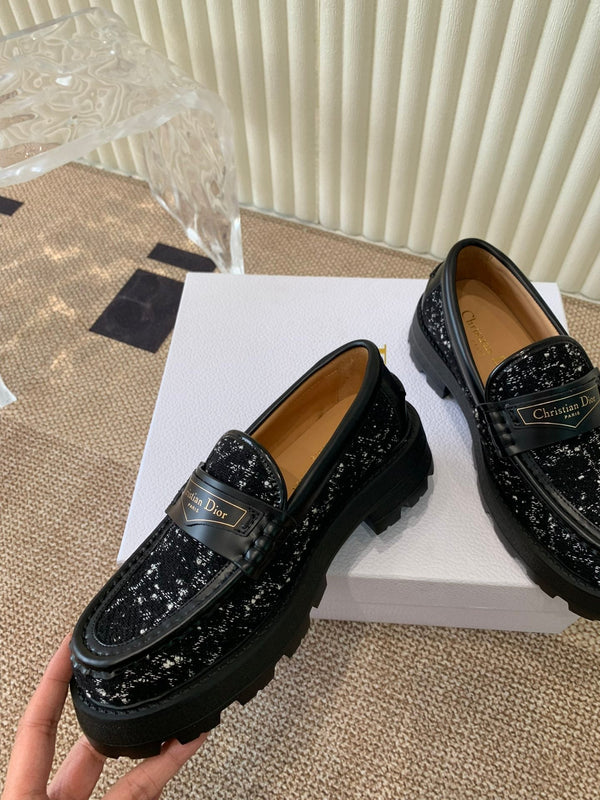 CD Boy Platform Loafer In Black Tweed Fabric And Cowhide 113487