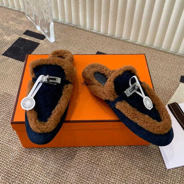 HM Oz Mule In Black Suede Lined With Wool Fleece 113195