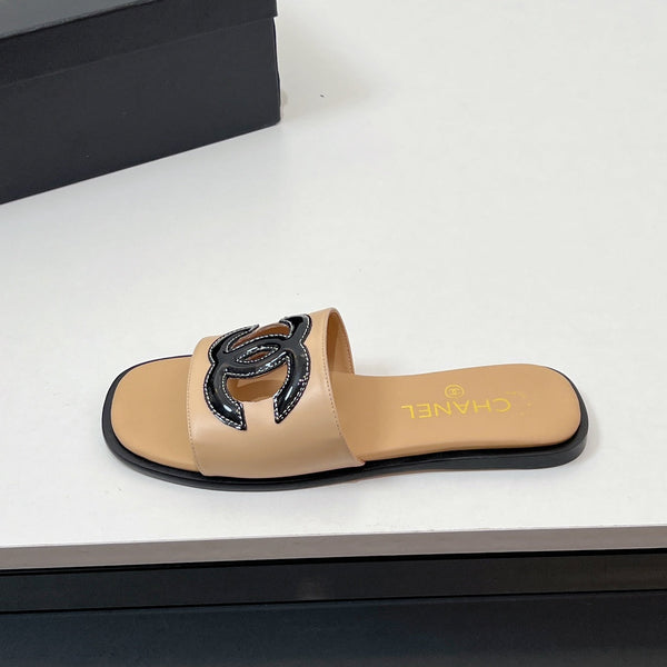 CC Slippers In Dark Beige Calfskin 149746