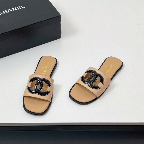 CC Slippers In Dark Beige Calfskin 149746