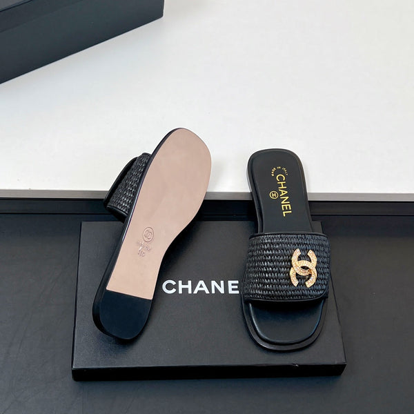 CC Slippers In Black Palm Fiber 149729