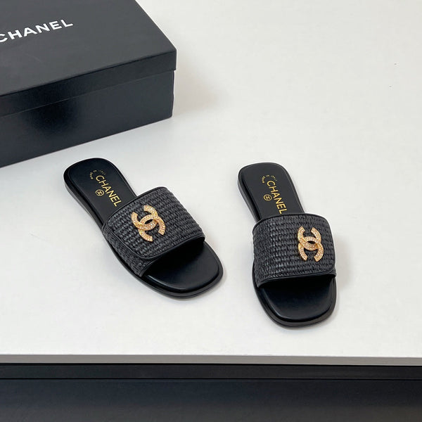CC Slippers In Black Palm Fiber 149729