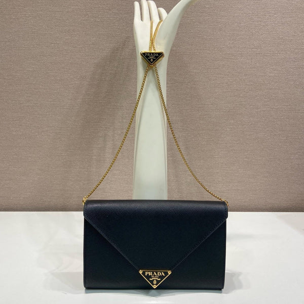 PRA Cross pattern envelope bag black leather 341148