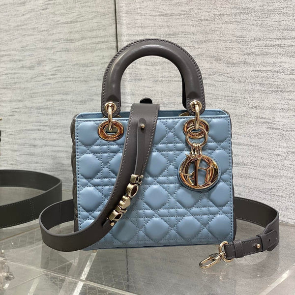 Lady Bag 20cm Celeste Blue Grey Lambksin