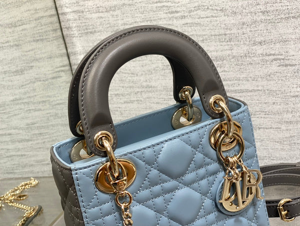 Lady Bag 17cm Celeste Blue Grey Lambksin