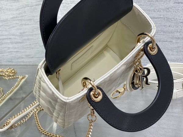 mini lady 17 white black lambskin