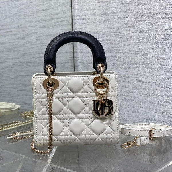 mini lady 17 white black lambskin