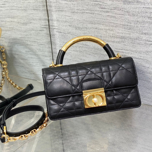 CD Macrocannage Ange Shoulder Bag 20 Black Calfskin