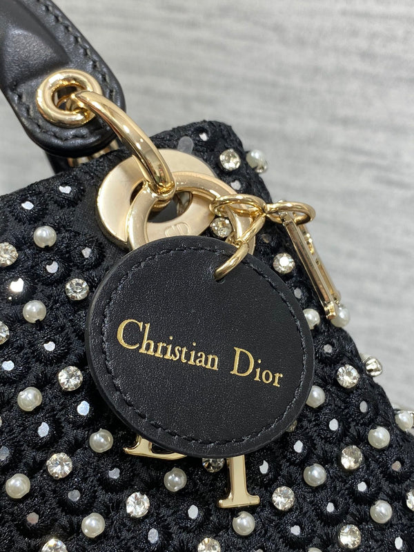 Lady Micro Bag 10cm Black Canvas Diamond Pearl
