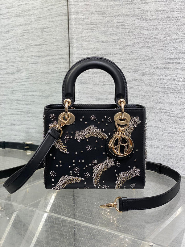 BORSA PICCOLA 20 IN PELLE DI AGNELLO NERA CON RICAMO STELLA CACCIAVANTE DA DONNA