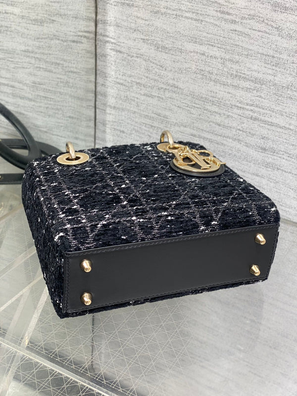 MINI 20 LADY BAG IN BLACK MIX WHITE CANNAGE TWEED WITH GOLD HARDWARE