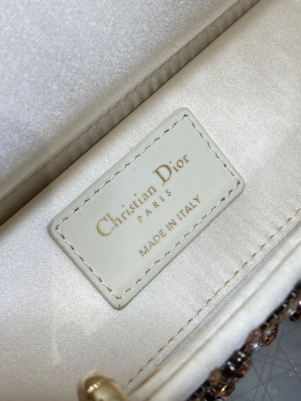 MINI 22 LADY BAG IN WHITE SATIN WITH COLORFUL EMBROIDERED BEADWORK