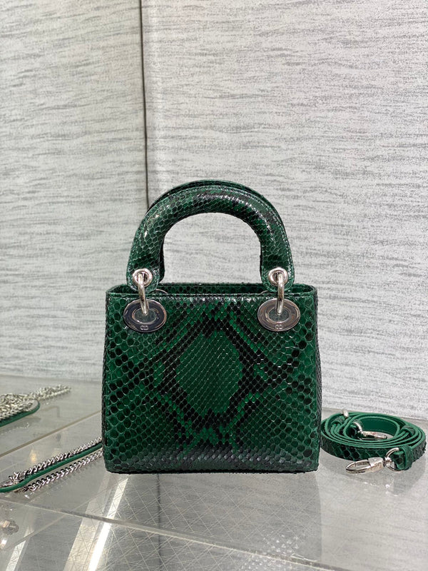 MINI 17 LADY BAG IN GREEN FOREST MIX BLACK SNAKESKIN PATTERN LAMBSKIN