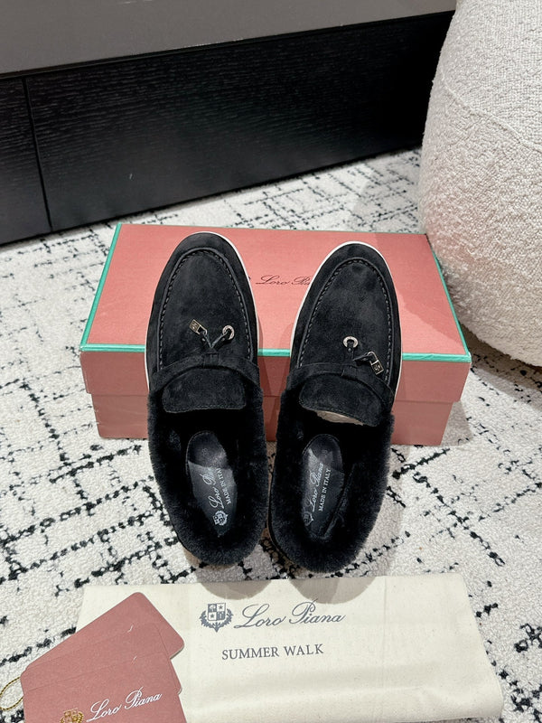 Mocassini LP Summer Charms Walk in pelle scamosciata nera con fodera in pelliccia di coniglio 985641