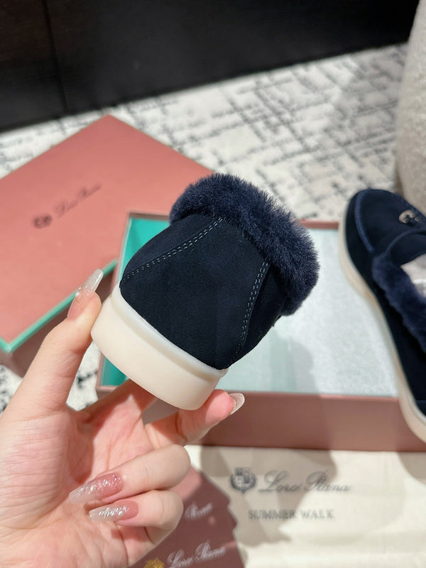 LP Summer Charms Walk Loafers In Deep Blue Suede With Rabbit Fur Lining 985643