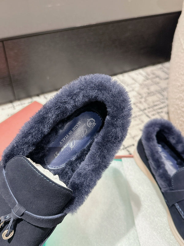 LP Summer Charms Walk Loafers In Deep Blue Suede With Rabbit Fur Lining 985643