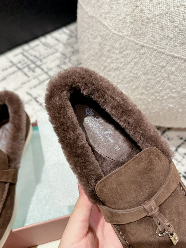 LP Summer Charms Walk Loafers In Earth Brown Suede With Rabbit Fur Lining 985644