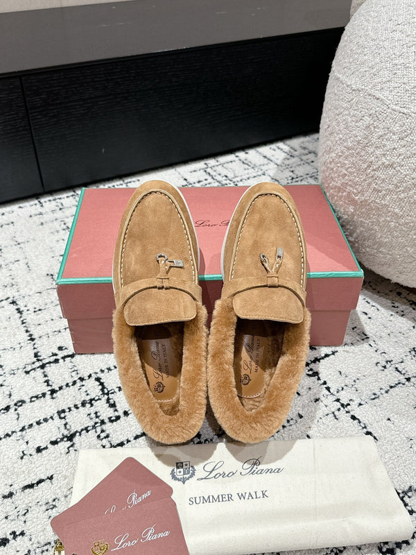 Mocassini LP Summer Charms Walk in pelle scamosciata marrone nocciola con fodera in pelliccia di coniglio 985645