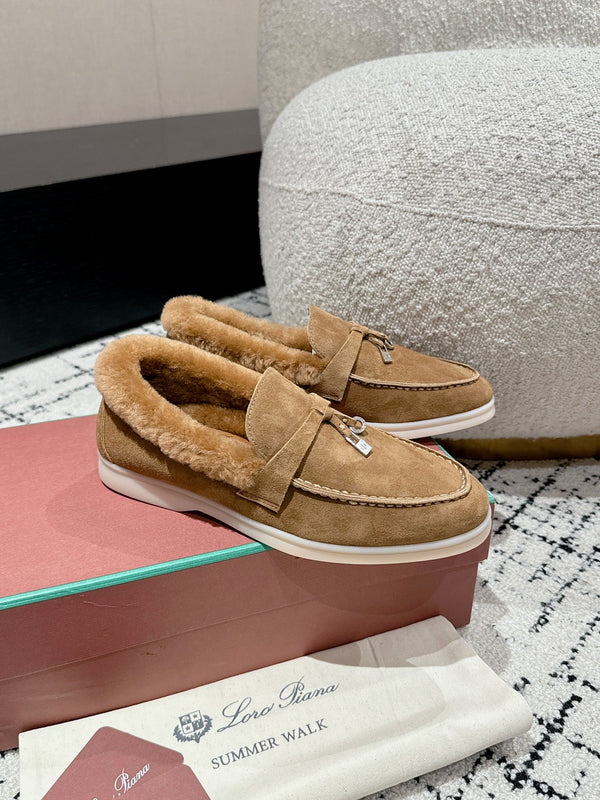 Mocassini LP Summer Charms Walk in pelle scamosciata marrone nocciola con fodera in pelliccia di coniglio 985645