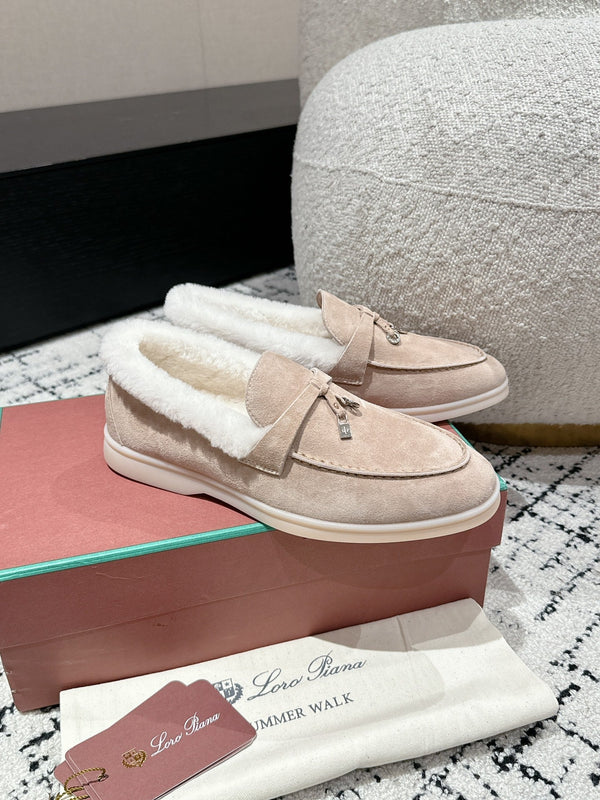 Mocassini LP Summer Charms Walk in pelle scamosciata beige mandorla con fodera in pelliccia di coniglio 985648