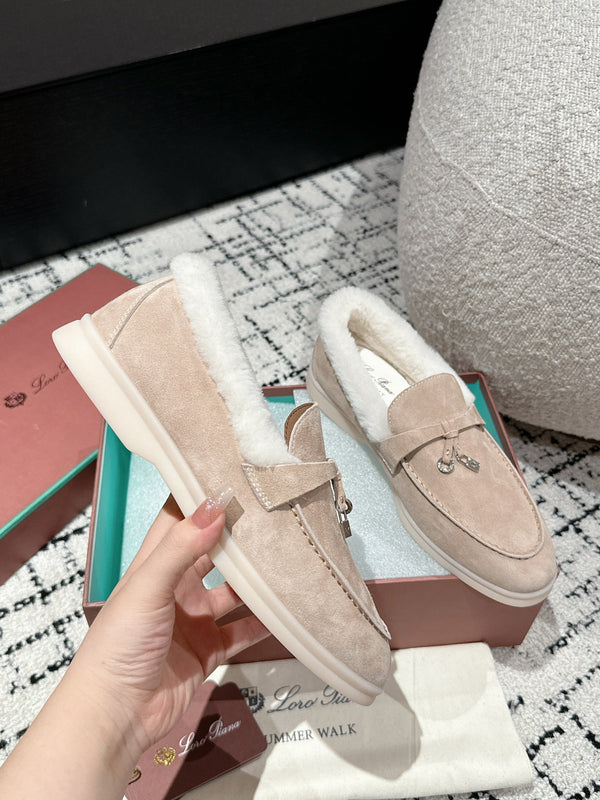 Mocassini LP Summer Charms Walk in pelle scamosciata beige mandorla con fodera in pelliccia di coniglio 985648