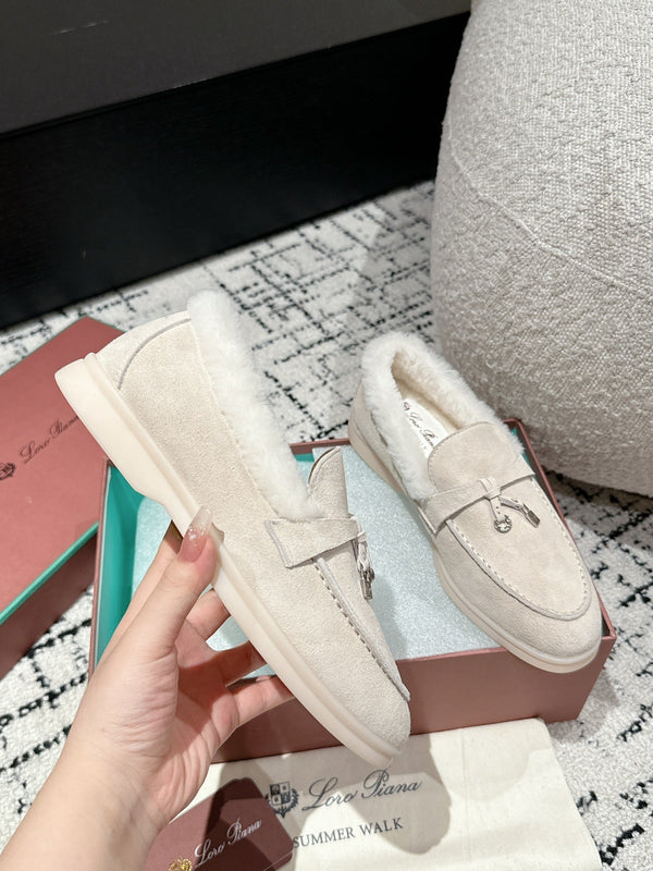 Mocassini LP Summer Charms Walk in pelle scamosciata bianca con fodera in pelliccia di coniglio 985649