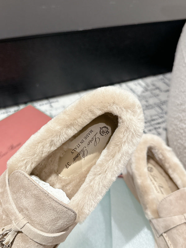 LP Summer Charms Walk Loafers In Light Brown Beige Suede With Rabbit Fur Lining  985651