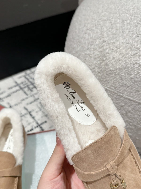 LP Summer Charms Walk Loafers In Dark Beige Mix White Suede With Rabbit Fur Lining 985652