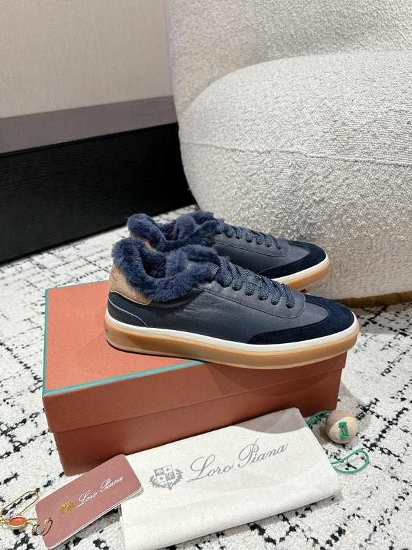 LP Tennis Walk Sneaker In Charcoal Blue Lambskin Lined With Wool Fleece 985658