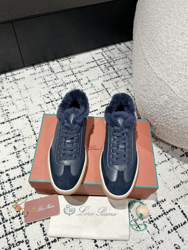 LP Tennis Walk Sneaker In Charcoal Blue Lambskin Lined With Wool Fleece 985658