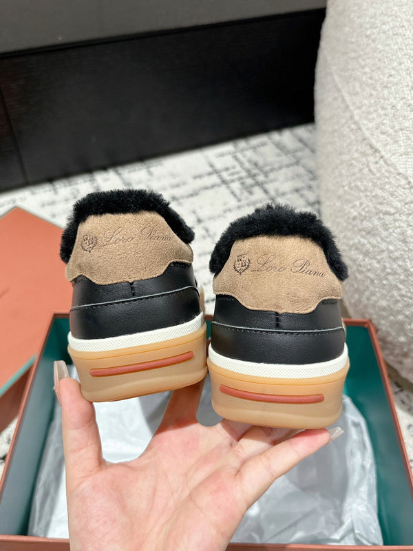 LP Tennis Walk Sneaker In Black Lambskin Lined With Wool Fleece 985659