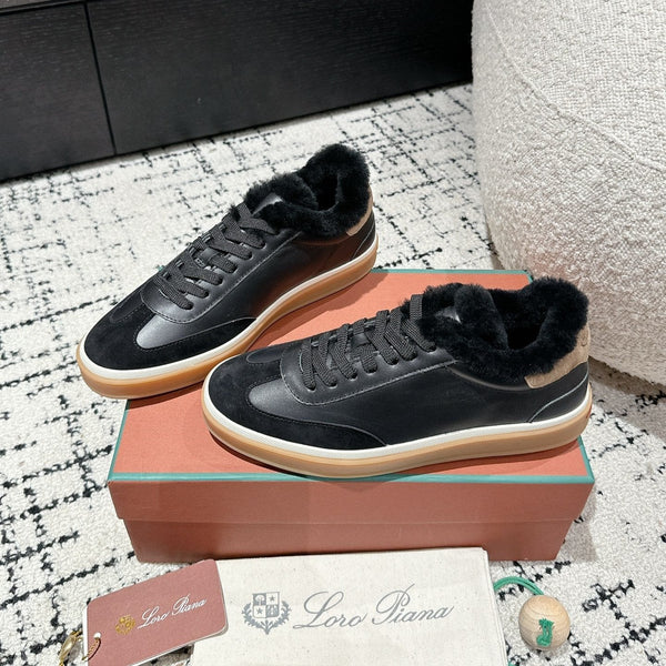 LP Tennis Walk Sneaker In Black Lambskin Lined With Wool Fleece 985659