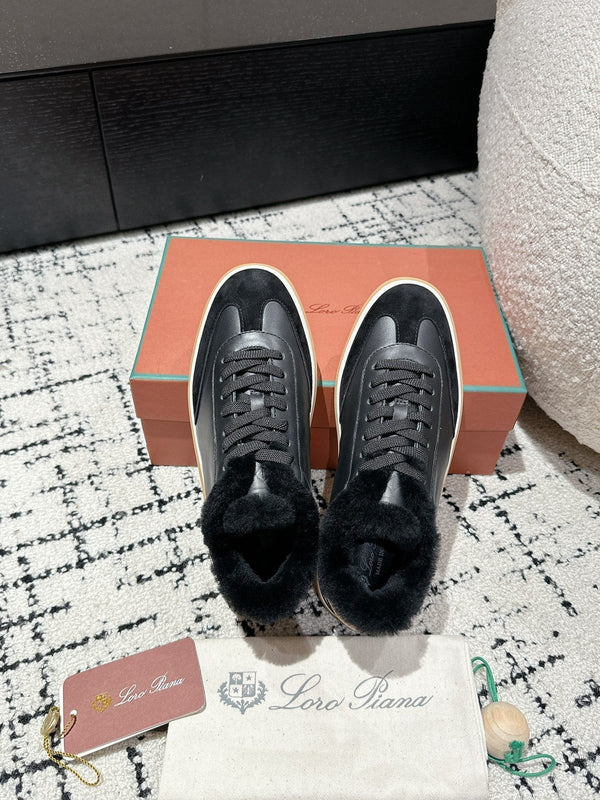 LP Tennis Walk Sneaker In Black Lambskin Lined With Wool Fleece 985659