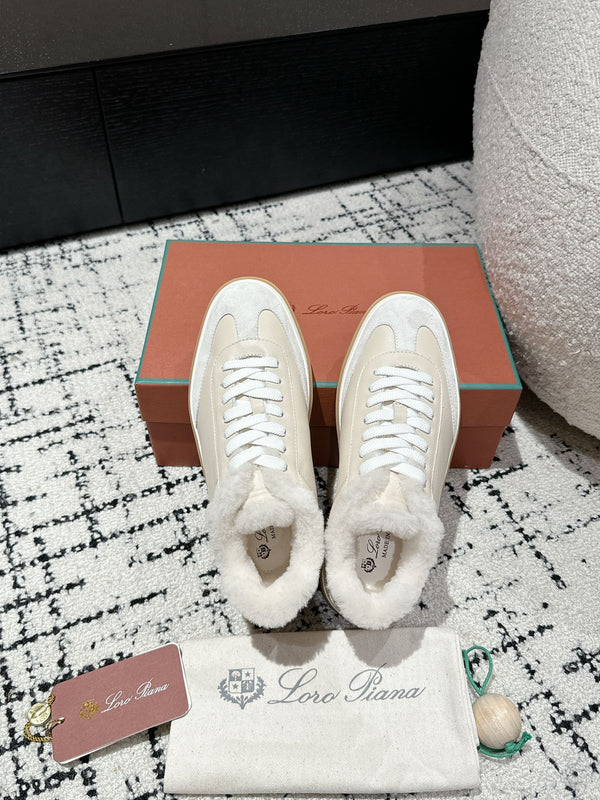 LP Tennis Walk Sneaker In Beige White Lambskin Lined With Wool Fleece 985660