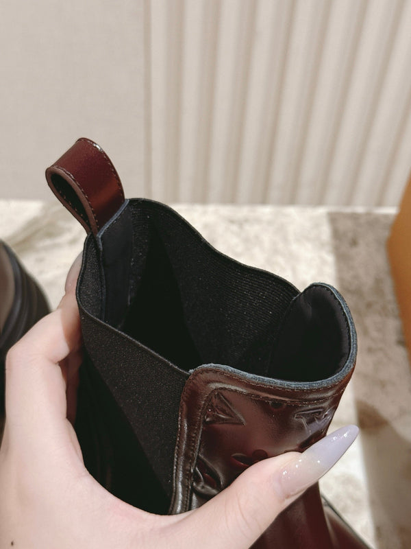 LV Ruby Ranger Ankle Boot 50mm Burgundy Patent Leather 450147