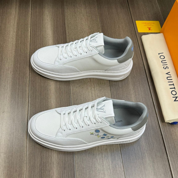 LV TRAINER SNEAKER WHITE MIX GREY CALFSKIN AND BREATHABLE FABRIC