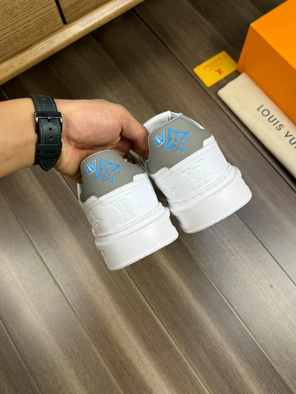 LV TRAINER SNEAKER WHITE MIX GREY CALFSKIN AND BREATHABLE FABRIC