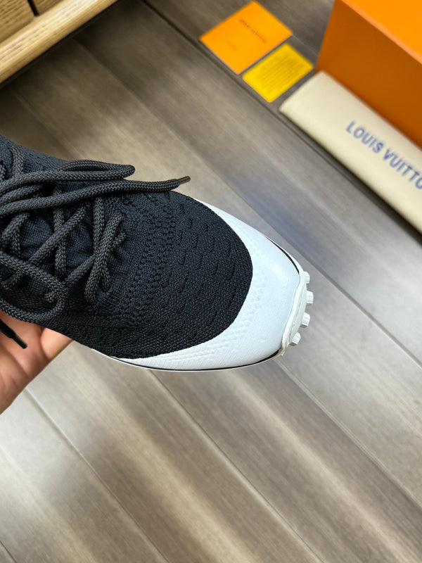 LV SNEAKERS IN BLACK MESH BREATHABLE FABRIC AND WHITE CALFSKIN