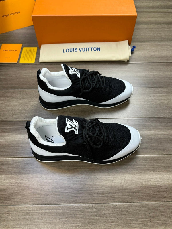 LV SNEAKERS IN BLACK MESH BREATHABLE FABRIC AND WHITE CALFSKIN