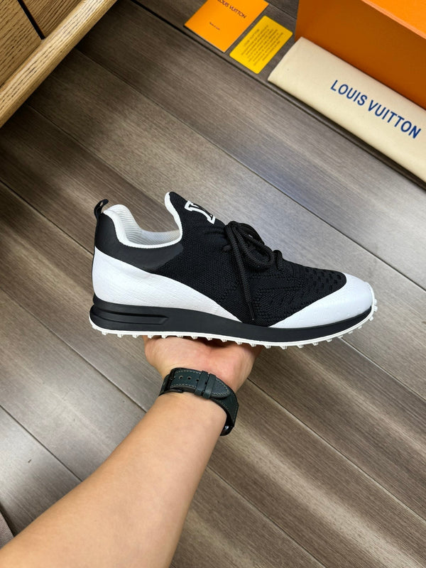 LV SNEAKERS IN BLACK MESH BREATHABLE FABRIC AND WHITE CALFSKIN