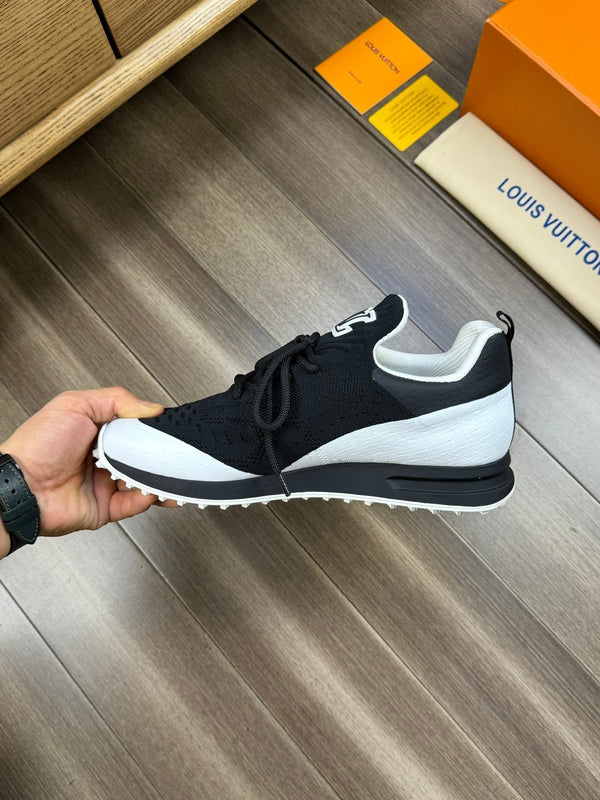 LV SNEAKERS IN BLACK MESH BREATHABLE FABRIC AND WHITE CALFSKIN