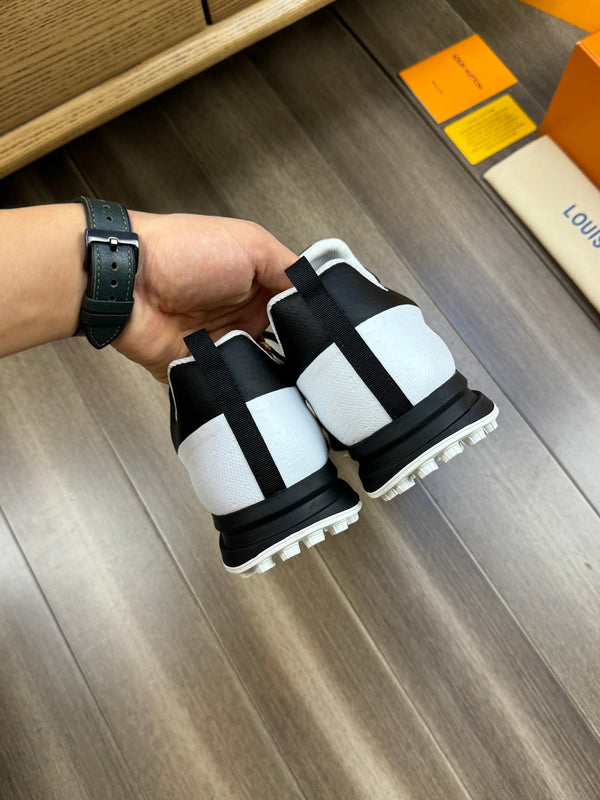 LV SNEAKERS IN BLACK MESH BREATHABLE FABRIC AND WHITE CALFSKIN